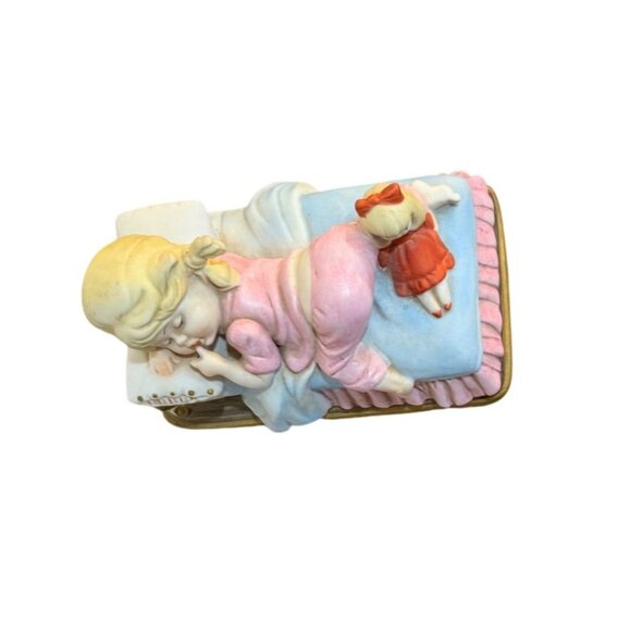 Little Girl Sleeping Music Box Love Story Vintage Retro Bedroom Nursery Decor - Picture 7 of 15